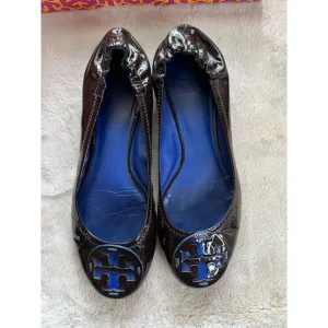 Tory Burch Reva Ballet Flats Women’s Size 9 Brown Patent Leather Slip Re…