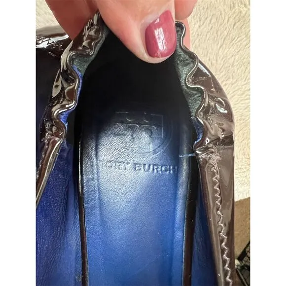 Tory Burch Reva Ballet Flats Women’s Size 9 Brown Patent Leather Slip Re…
