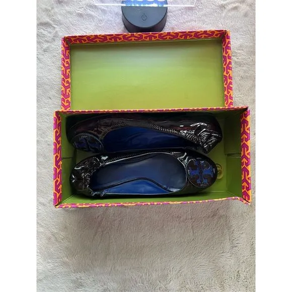 Tory Burch Reva Ballet Flats Women’s Size 9 Brown Patent Leather Slip Re…