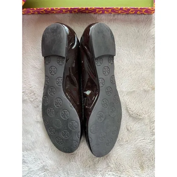 Tory Burch Reva Ballet Flats Women’s Size 9 Brown Patent Leather Slip Re…