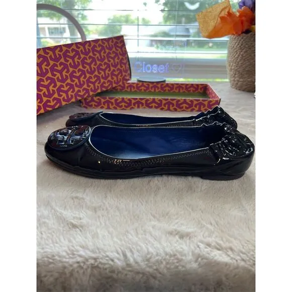 Tory Burch Reva Ballet Flats Women’s Size 9 Brown Patent Leather Slip Re…