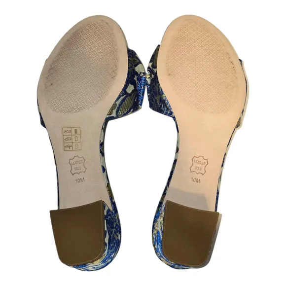 Tory Burch Valentina Brocade Rhinestone Embellished Bow Slide Sandals Blue 10