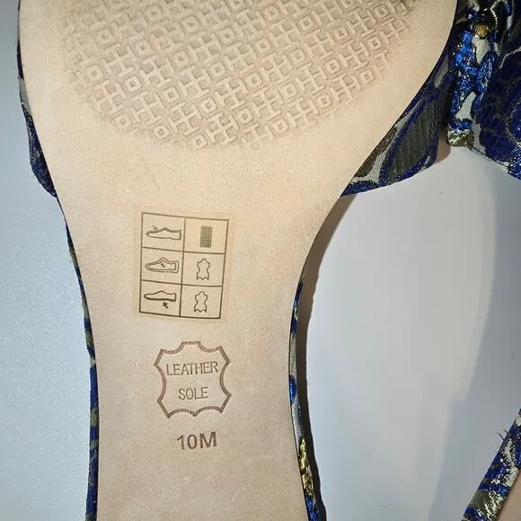 Tory Burch Valentina Brocade Rhinestone Embellished Bow Slide Sandals Blue 10