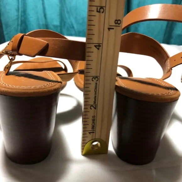 Tory Burch womens 8.5 mini Benton wedge strappy sandals cognac leather buckle