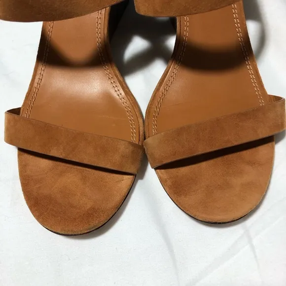 Tory Burch womens 8.5 mini Benton wedge strappy sandals cognac leather buckle