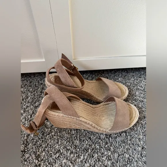 Tory Burch Women’s Mini Benton Espadrilles Tan Leather and Suede Sandals Size 8‎