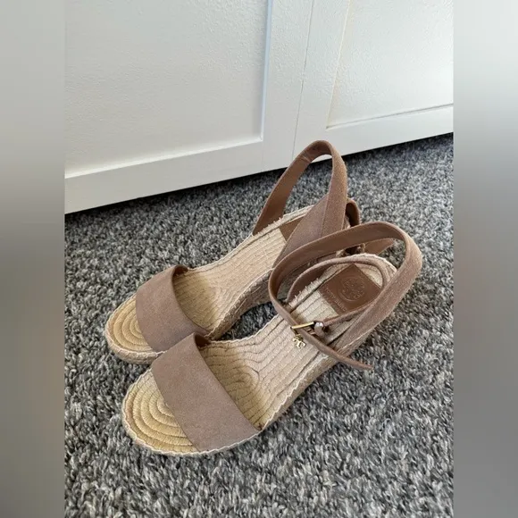Tory Burch Women’s Mini Benton Espadrilles Tan Leather and Suede Sandals Size 8‎