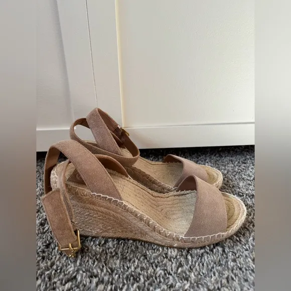 Tory Burch Women’s Mini Benton Espadrilles Tan Leather and Suede Sandals Size 8‎
