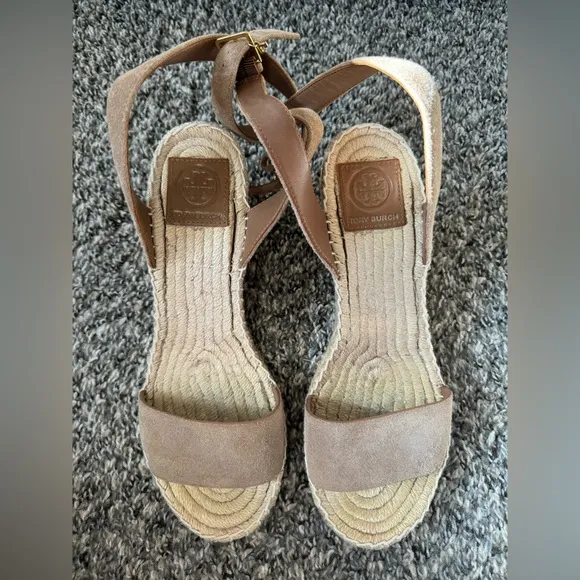 Tory Burch Women’s Mini Benton Espadrilles Tan Leather and Suede Sandals Size 8‎