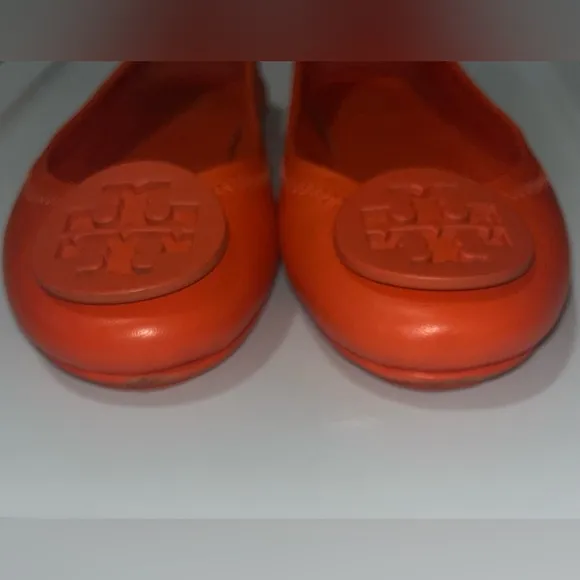 Tory Burch Women's Minnie Leather Travel Ballet Flats, Mango Sz 4.5M