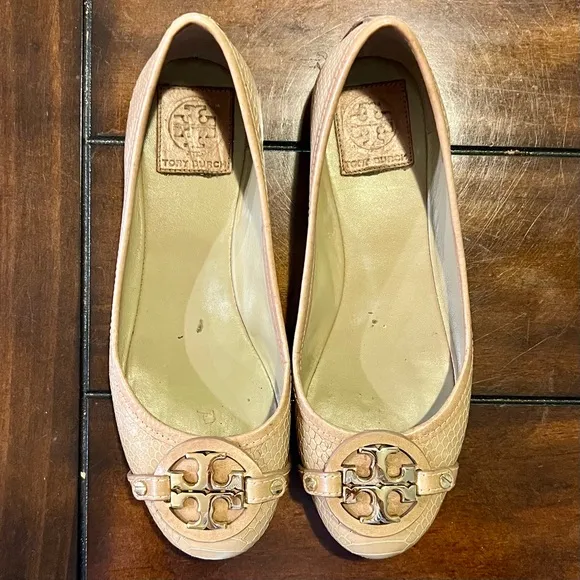 Tory Burch Women's SnakePrint Tan Flats