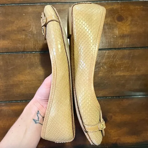 Tory Burch Women's SnakePrint Tan Flats