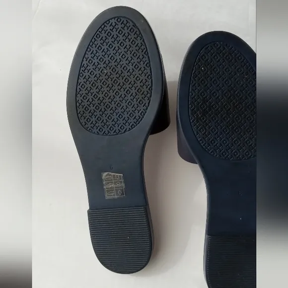 🩷💚⚜️Tory Burch⚜️🩷💚Eleanor Jellie Slides Navy Red Double T Logo Sandals Sz 6