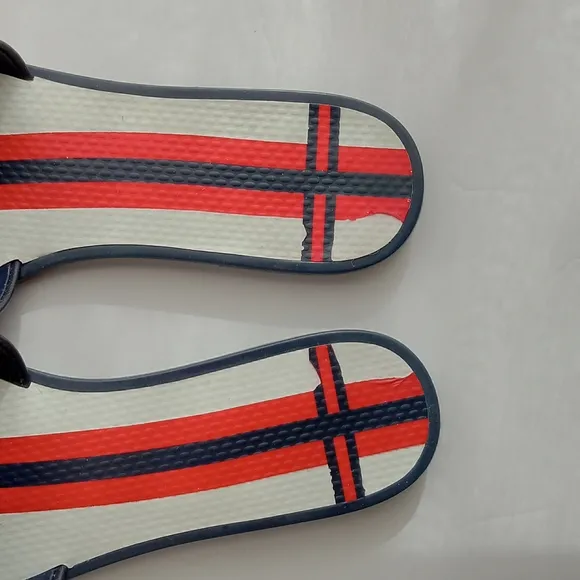 🩷💚⚜️Tory Burch⚜️🩷💚Eleanor Jellie Slides Navy Red Double T Logo Sandals Sz 6