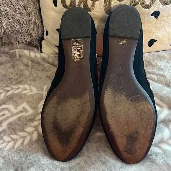 Tory burch kingsbridge ballet-lancaster suede sz 8m black suede gold silver boho