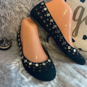 Tory burch kingsbridge ballet-lancaster suede sz 8m black suede gold silver boho