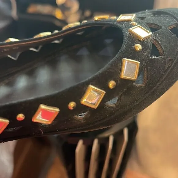 Tory burch kingsbridge ballet-lancaster suede sz 8m black suede gold silver boho