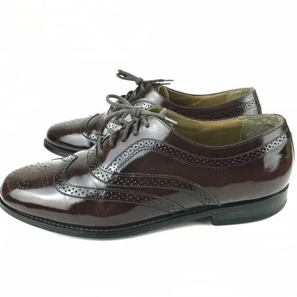 Towncraft JC Penny Men's Size 10 Shoes Burgundy Leather Wingtip Oxford Dress VTG