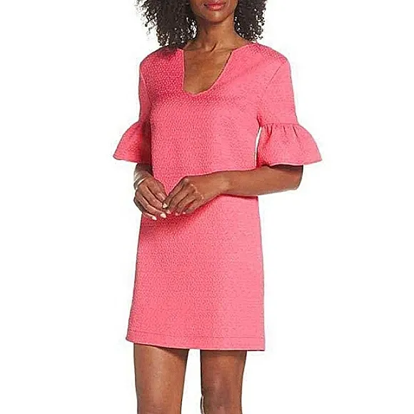 TRINA TURK Laguna Ruffle Bell Sleeve Shift Dress EUC