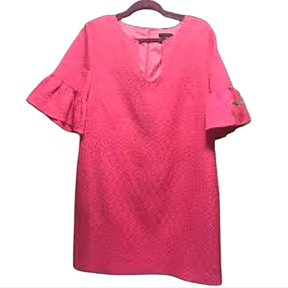 TRINA TURK Laguna Ruffle Bell Sleeve Shift Dress EUC