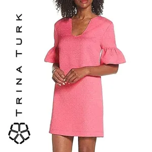 TRINA TURK Laguna Ruffle Bell Sleeve Shift Dress EUC