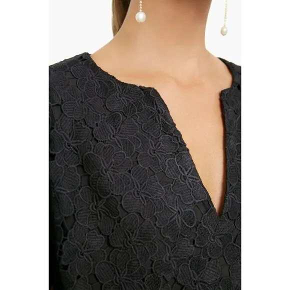 Tuckernuck Black V-Neck Floral Lace Eyelet Jamie Midi Caftan Shift Dress Small