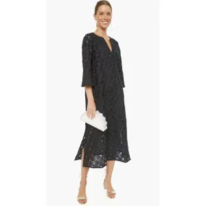 Tuckernuck Black V-Neck Floral Lace Eyelet Jamie Midi Caftan Shift Dress Small