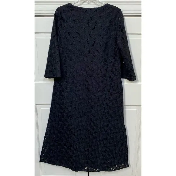 Tuckernuck Black V-Neck Floral Lace Eyelet Jamie Midi Caftan Shift Dress Small