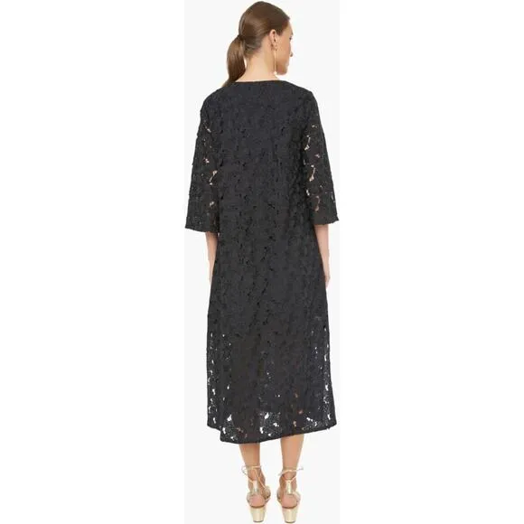 Tuckernuck Black V-Neck Floral Lace Eyelet Jamie Midi Caftan Shift Dress Small