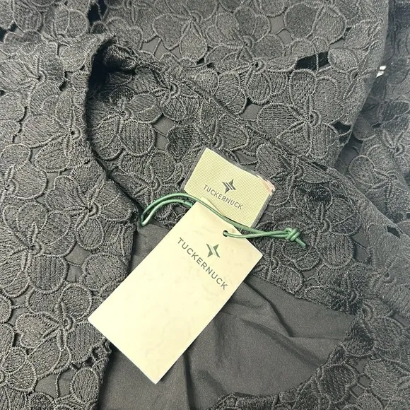 Tuckernuck Jamie Dress Midi Kaftan Shift V-Neck Floral Lace Eyelet Black New XS