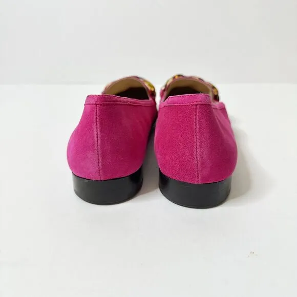 TUCKERNUCK Loafer Women 9 M Fuchsia Pink Lily Flat Suede Tortoise Link Shoes NEW