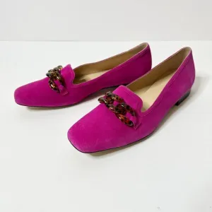 TUCKERNUCK Loafer Women 9 M Fuchsia Pink Lily Flat Suede Tortoise Link Shoes NEW