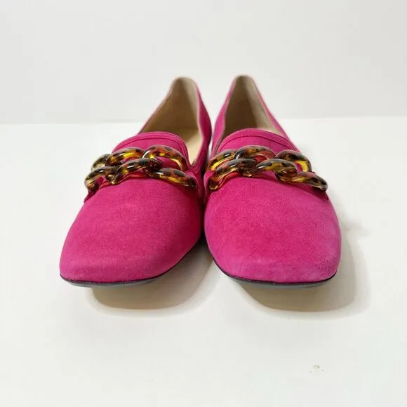 TUCKERNUCK Loafer Women 9 M Fuchsia Pink Lily Flat Suede Tortoise Link Shoes NEW