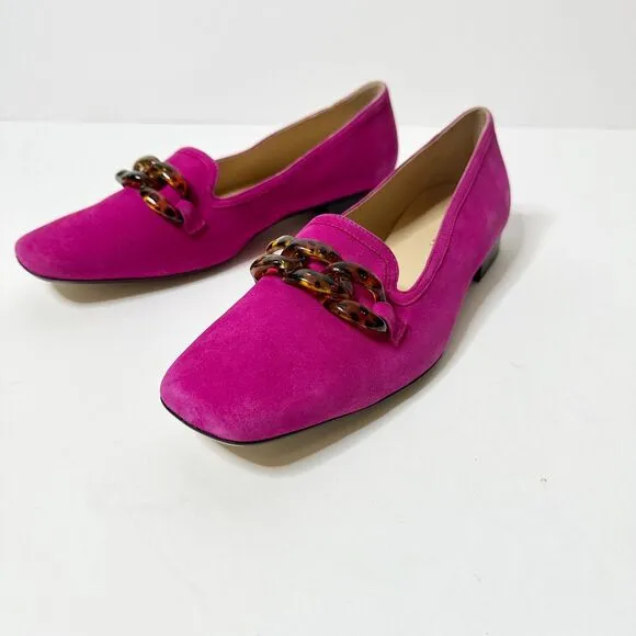 TUCKERNUCK Loafer Women 9 M Fuchsia Pink Lily Flat Suede Tortoise Link Shoes NEW