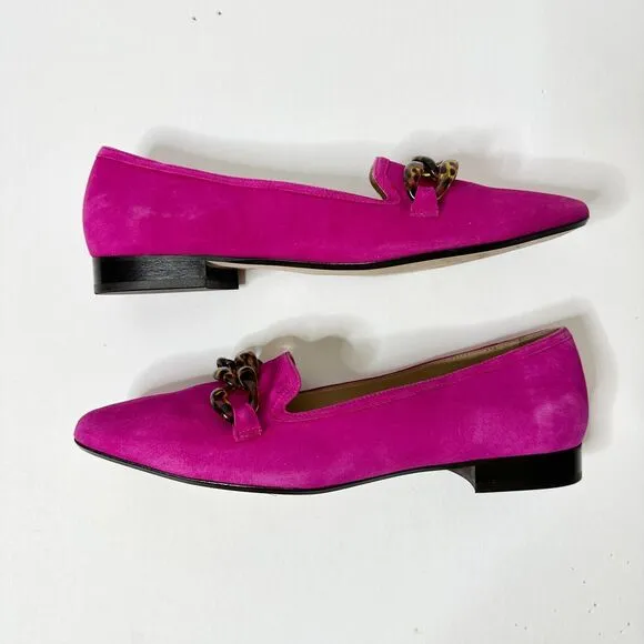 TUCKERNUCK Loafer Women 9 M Fuchsia Pink Lily Flat Suede Tortoise Link Shoes NEW