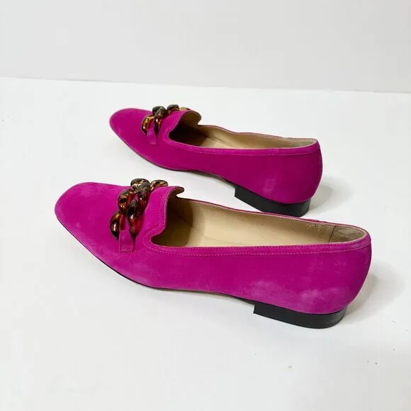TUCKERNUCK Loafer Women 9 M Fuchsia Pink Lily Flat Suede Tortoise Link Shoes NEW