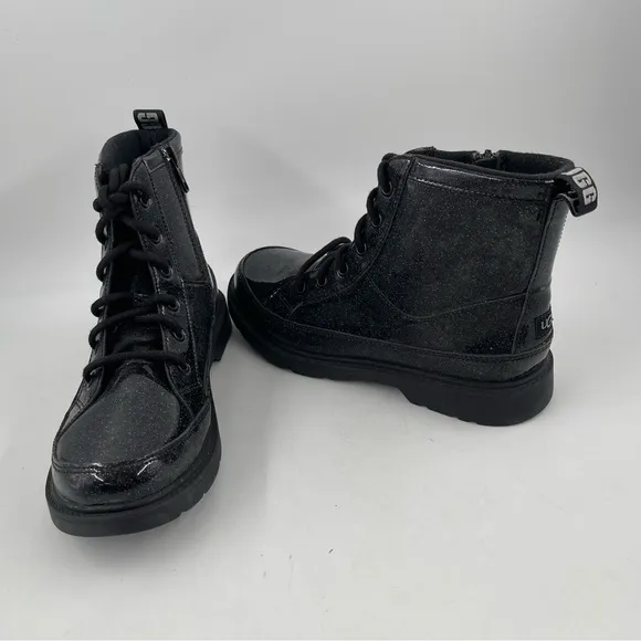 👞Ugg Ashton Black Glitter Sparkle Lace-Up Zippered Ankle Boots - Size 6.5