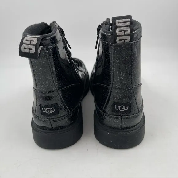 👞Ugg Ashton Black Glitter Sparkle Lace-Up Zippered Ankle Boots - Size 6.5