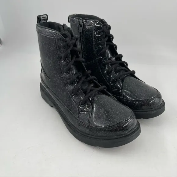 👞Ugg Ashton Black Glitter Sparkle Lace-Up Zippered Ankle Boots - Size 6.5