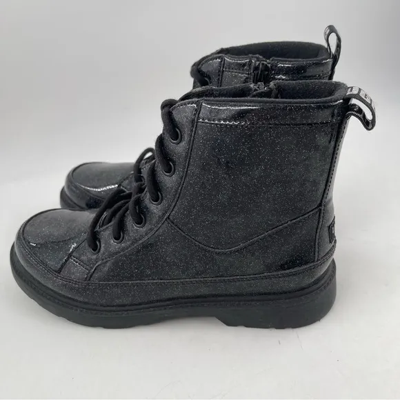 👞Ugg Ashton Black Glitter Sparkle Lace-Up Zippered Ankle Boots - Size 6.5