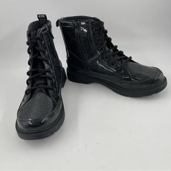 👞Ugg Ashton Black Glitter Sparkle Lace-Up Zippered Ankle Boots - Size 6.5