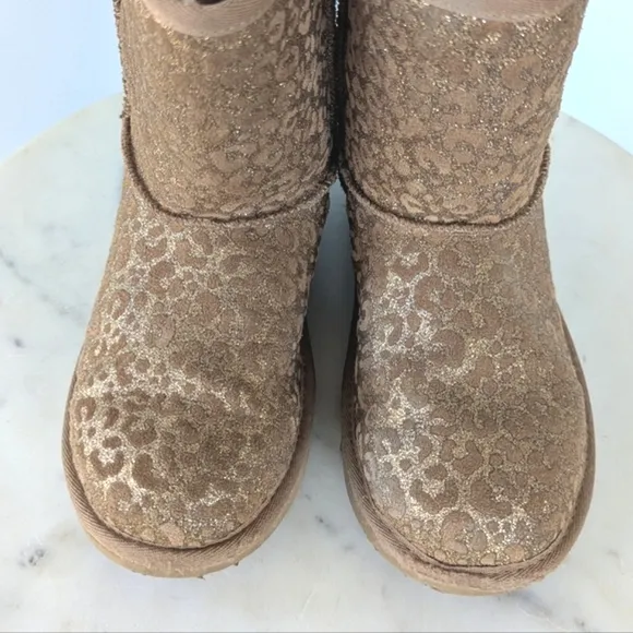 UGG Girls Classic Gold Glitter Leopard Print Boots