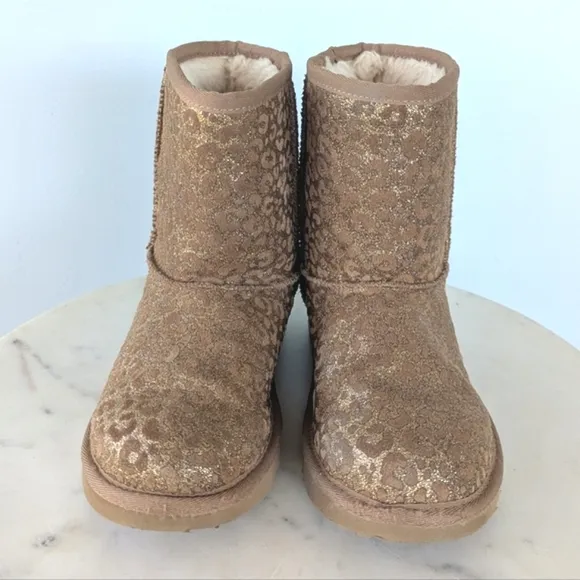 UGG Girls Classic Gold Glitter Leopard Print Boots