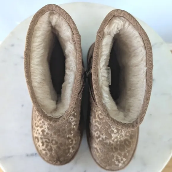 UGG Girls Classic Gold Glitter Leopard Print Boots