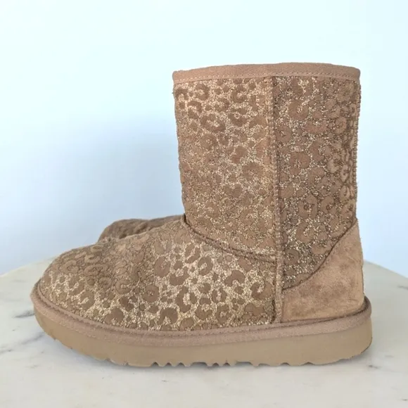 UGG Girls Classic Gold Glitter Leopard Print Boots