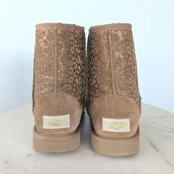 UGG Girls Classic Gold Glitter Leopard Print Boots