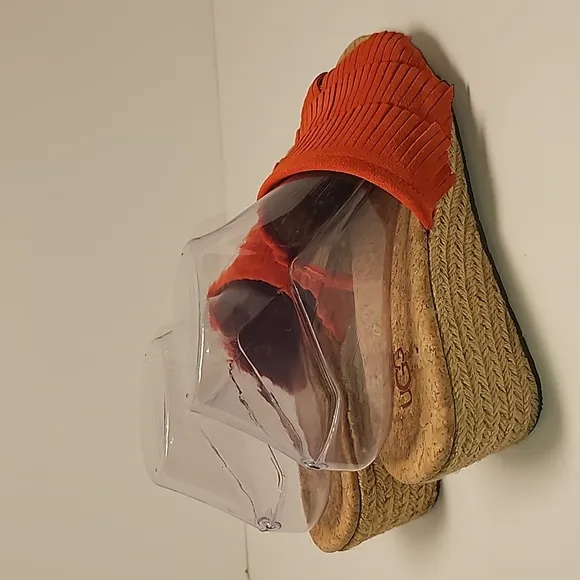 UGG Kendra Wedge Sandals Slides Espadrilles  Suede Leather Fringe Cork Orange 7