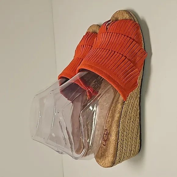 UGG Kendra Wedge Sandals Slides Espadrilles  Suede Leather Fringe Cork Orange 7