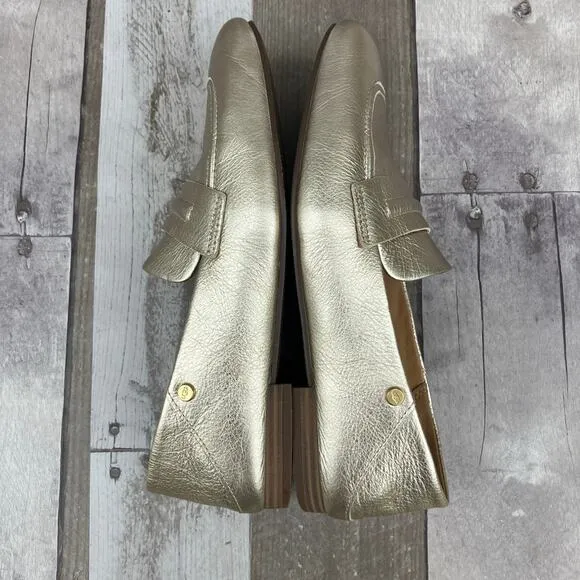 Ugg Shoes Loafers Sz 8 Leather Gold Metallic Slip On Casual Careerwear Glam
