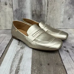Ugg Shoes Loafers Sz 8 Leather Gold Metallic Slip On Casual Careerwear Glam